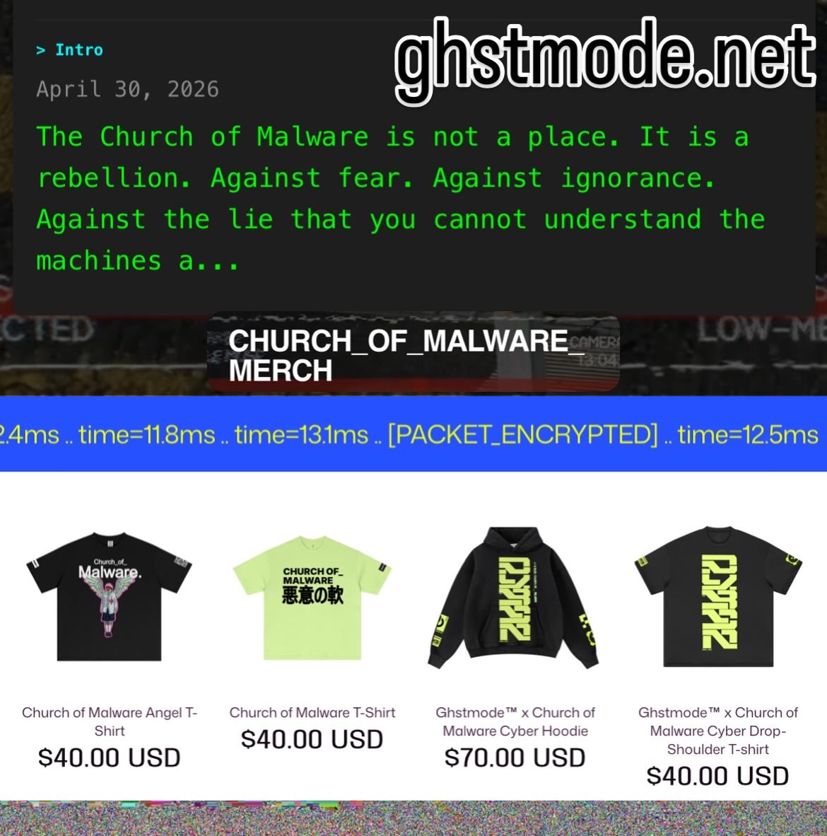 GHSTMODE x Church of Malware merch